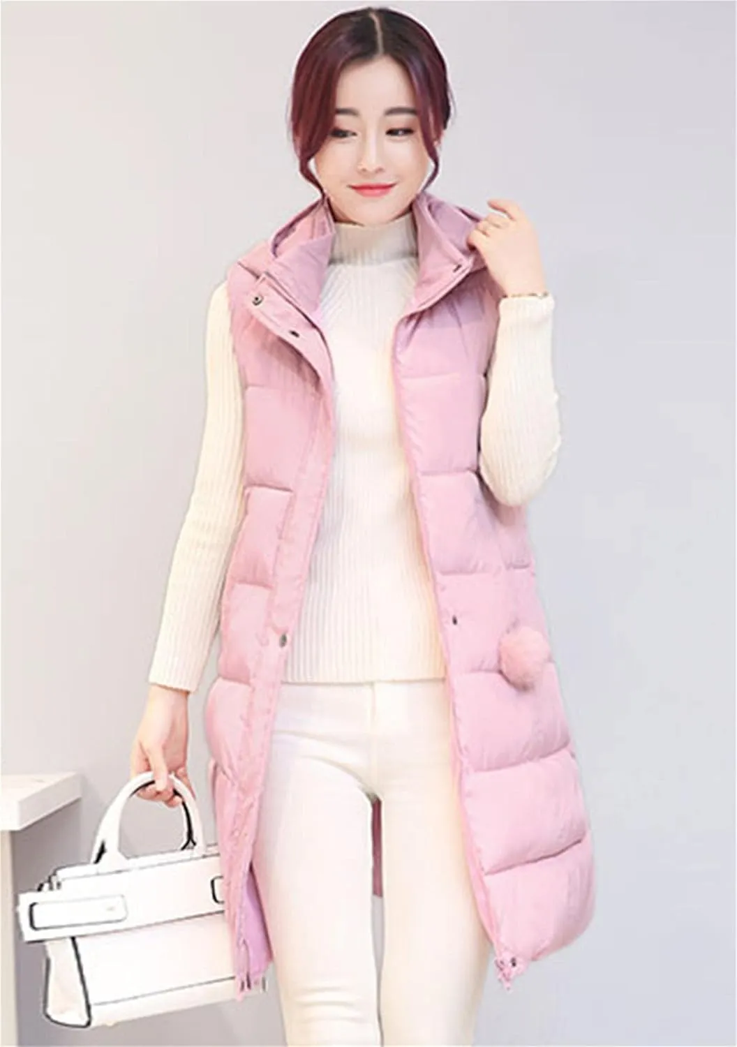 WIWIQS Women's Winter Button Down Hooded Vest Coat Lightweight Puffer Coat with Pockets