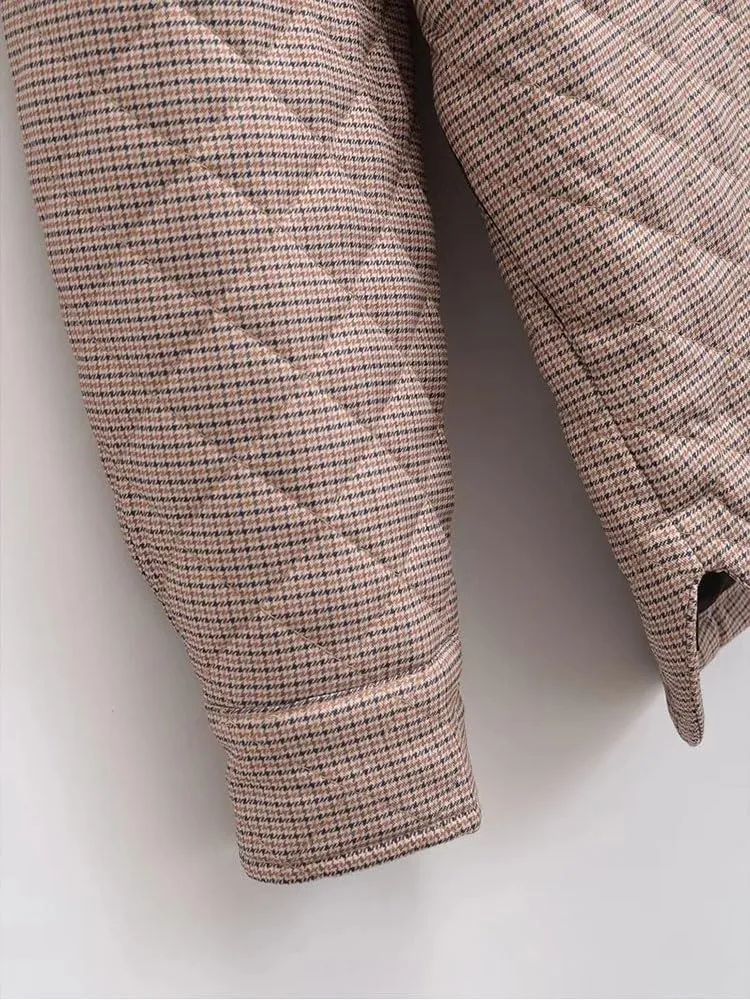 Women Autumn Winter Plaid Print Jacket Loose Thin Small Cotton-Padded Jacket Parka Coat