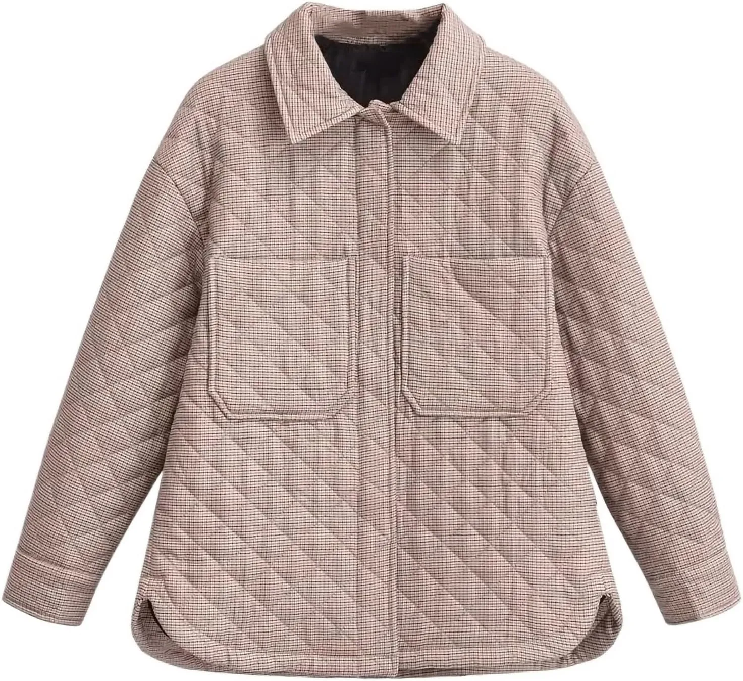 Women Autumn Winter Plaid Print Jacket Loose Thin Small Cotton-Padded Jacket Parka Coat