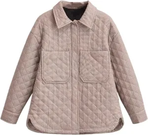 Women Autumn Winter Plaid Print Jacket Loose Thin Small Cotton-Padded Jacket Parka Coat