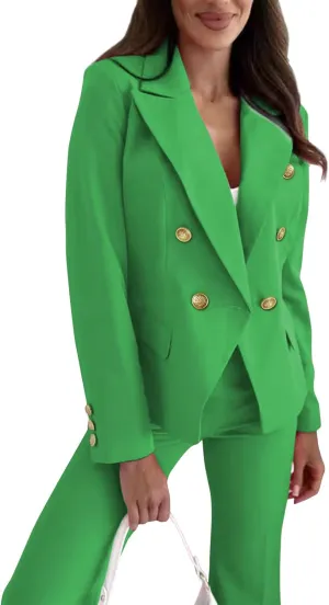 Women Blazer Suit Jacket Double Breasted Button Down Long Sleeves Blazers