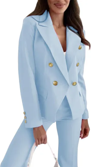 Women Blazer Suit Jacket Double Breasted Button Down Long Sleeves Blazers
