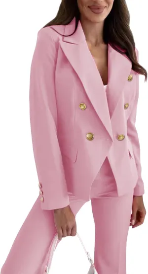 Women Blazer Suit Jacket Double Breasted Button Down Long Sleeves Blazers