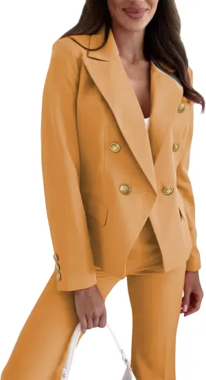 Women Blazer Suit Jacket Double Breasted Button Down Long Sleeves Blazers