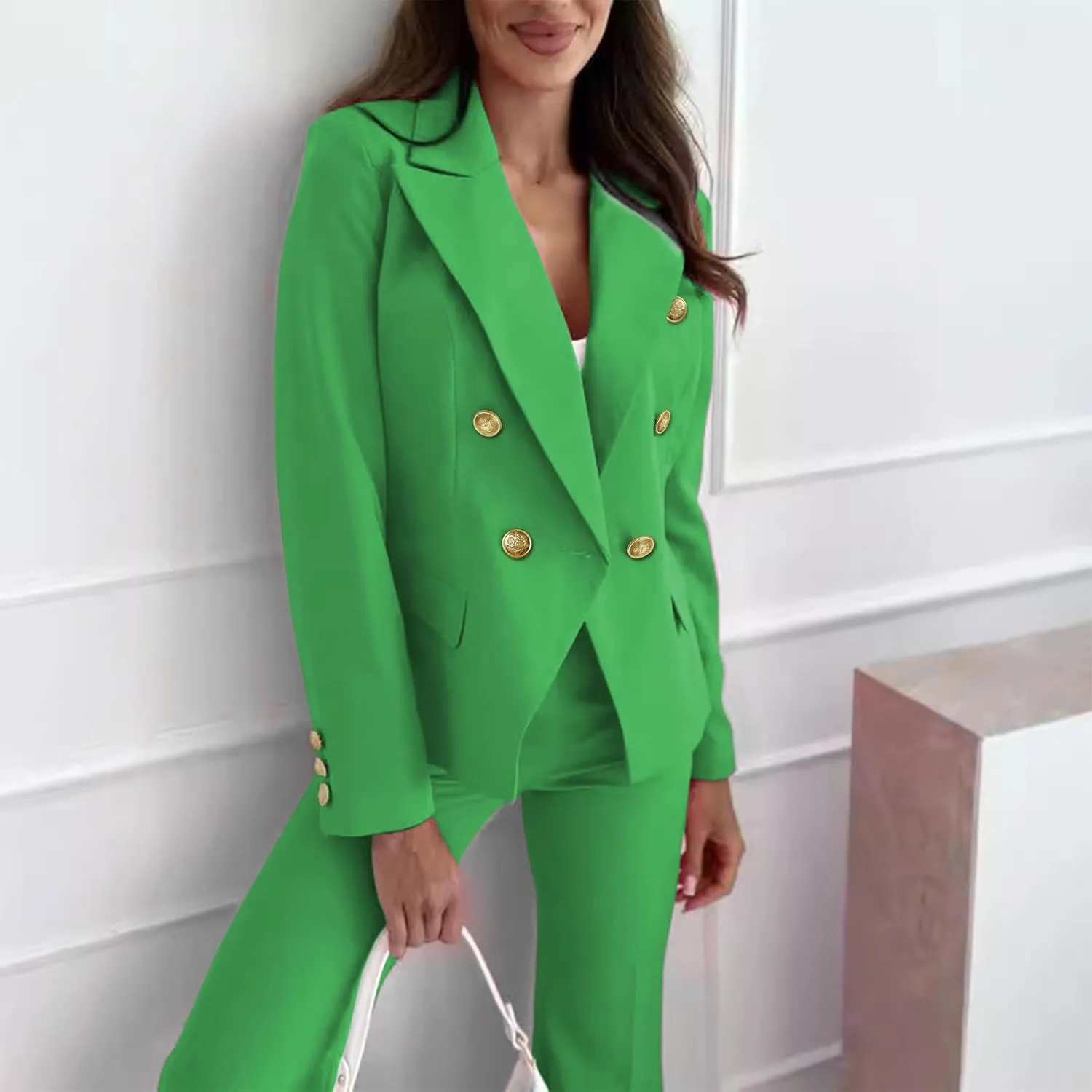 Women Blazer Suit Jacket Double Breasted Button Down Long Sleeves Blazers