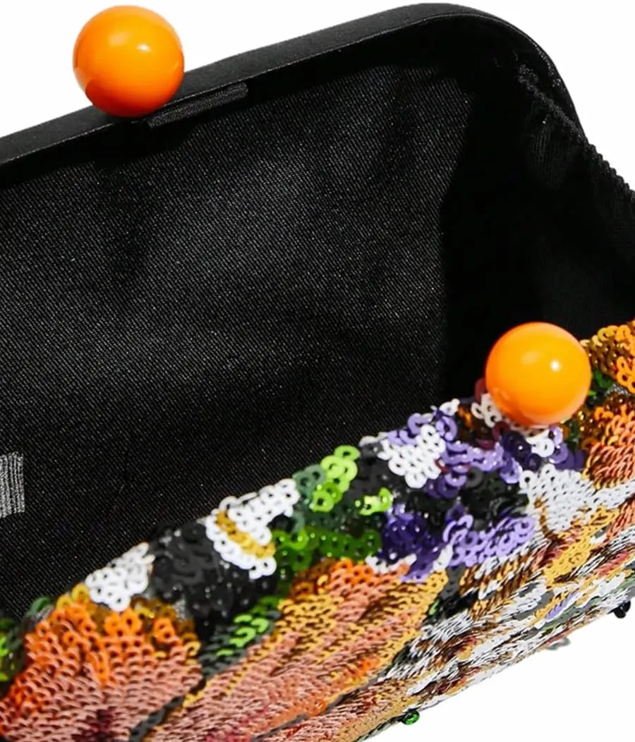 Women Elegant Floral Embroidery Clutch Purse Flower Sequin Purse Formal Evening Handbag for Wedding Party Prom