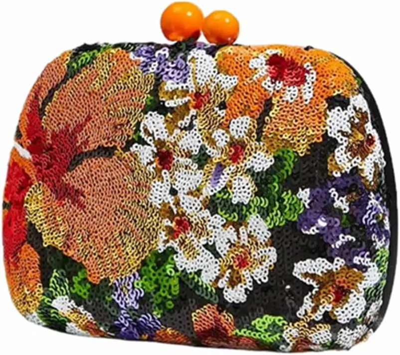 Women Elegant Floral Embroidery Clutch Purse Flower Sequin Purse Formal Evening Handbag for Wedding Party Prom