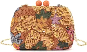 Women Elegant Floral Embroidery Clutch Purse Flower Sequin Purse Formal Evening Handbag for Wedding Party Prom
