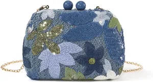 Women Elegant Floral Embroidery Clutch Purse Flower Sequin Purse Formal Evening Handbag for Wedding Party Prom