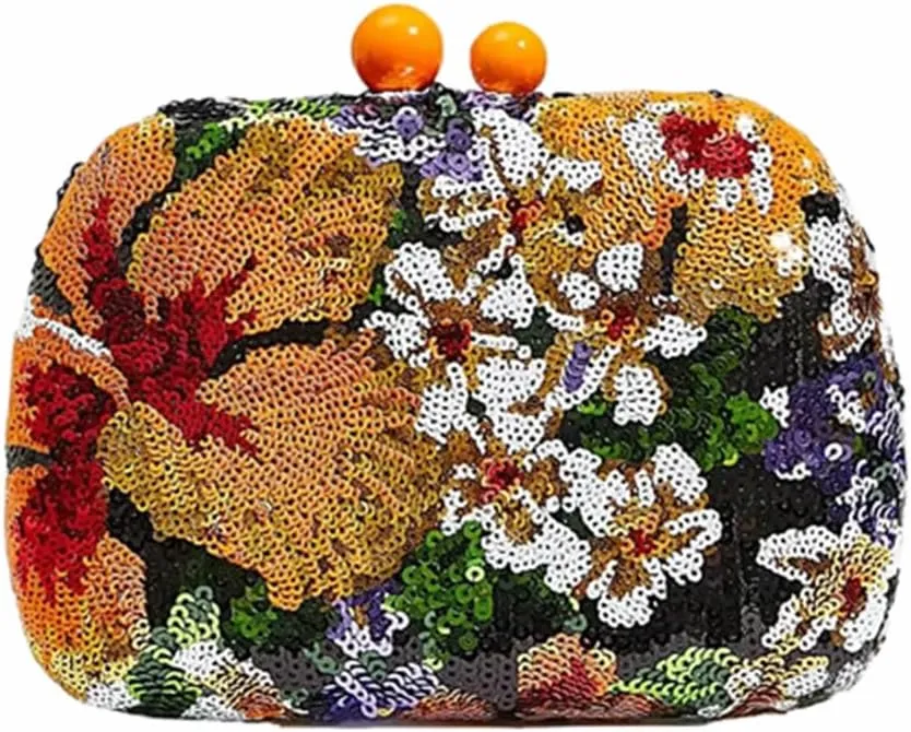 Women Elegant Floral Embroidery Clutch Purse Flower Sequin Purse Formal Evening Handbag for Wedding Party Prom