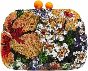 Women Elegant Floral Embroidery Clutch Purse Flower Sequin Purse Formal Evening Handbag for Wedding Party Prom