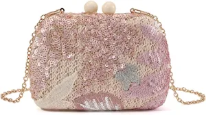 Women Elegant Floral Embroidery Clutch Purse Flower Sequin Purse Formal Evening Handbag for Wedding Party Prom