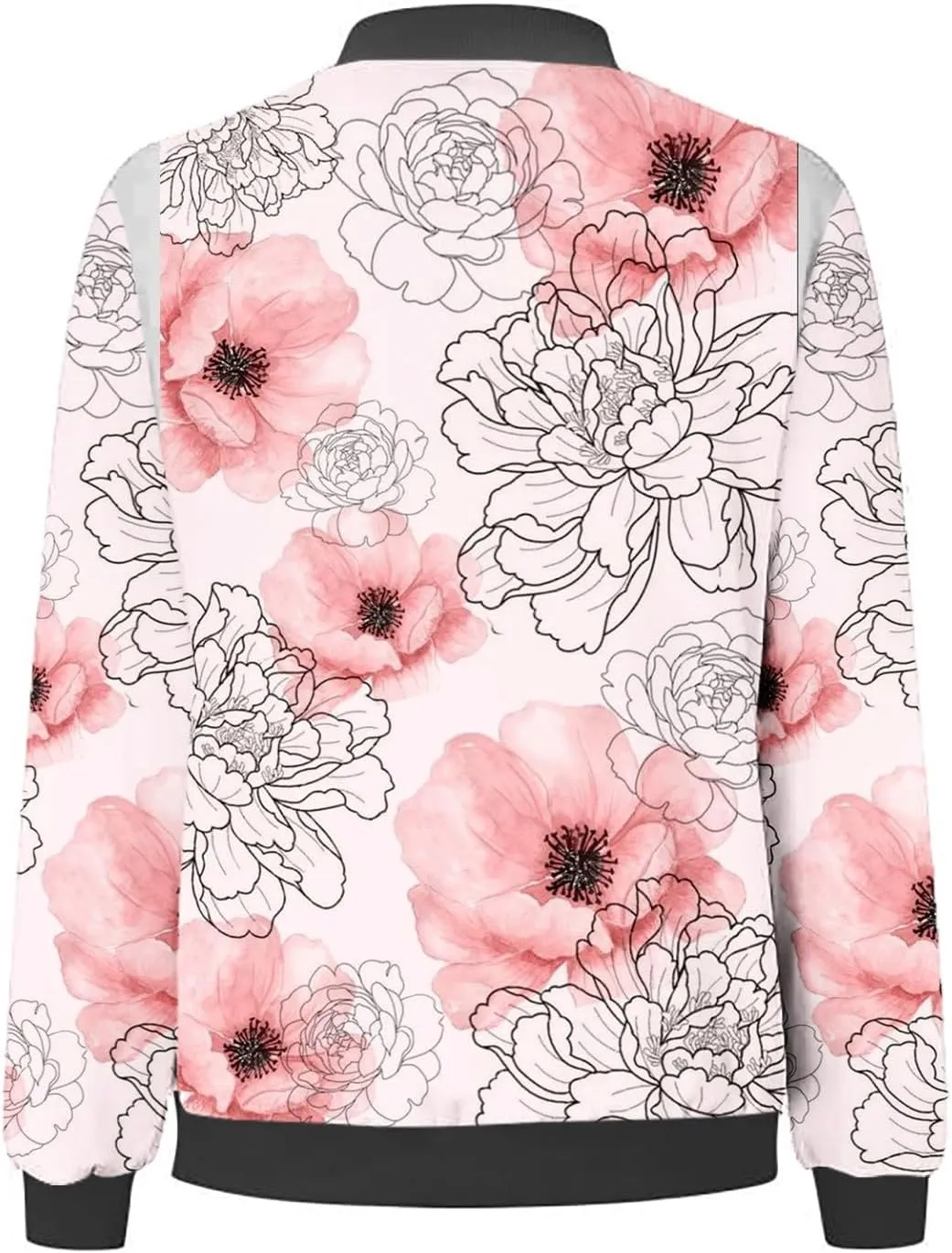 Women Fall Trendy Bomber Jacket Stand Collar Zip Up Windproof Floral Outerwears Long Sleeve Loose Casual Y2K Outwears