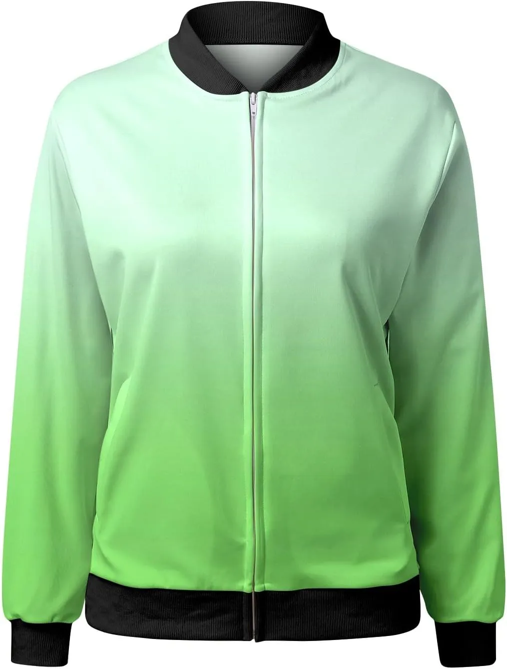 Women Fall Trendy Bomber Jacket Stand Collar Zip Up Windproof Floral Outerwears Long Sleeve Loose Casual Y2K Outwears