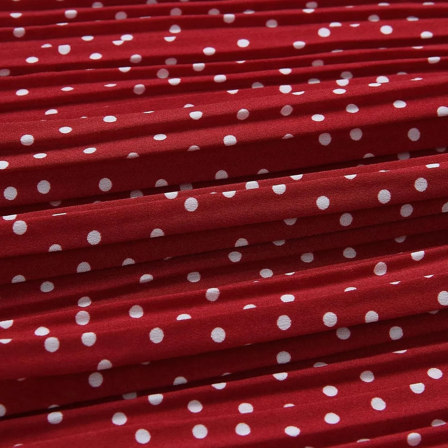 Women Fashionable Long Skirt Elastic Waist Flower and Dot Print Pleated Casual A-Line Skirt with Pocket Dress