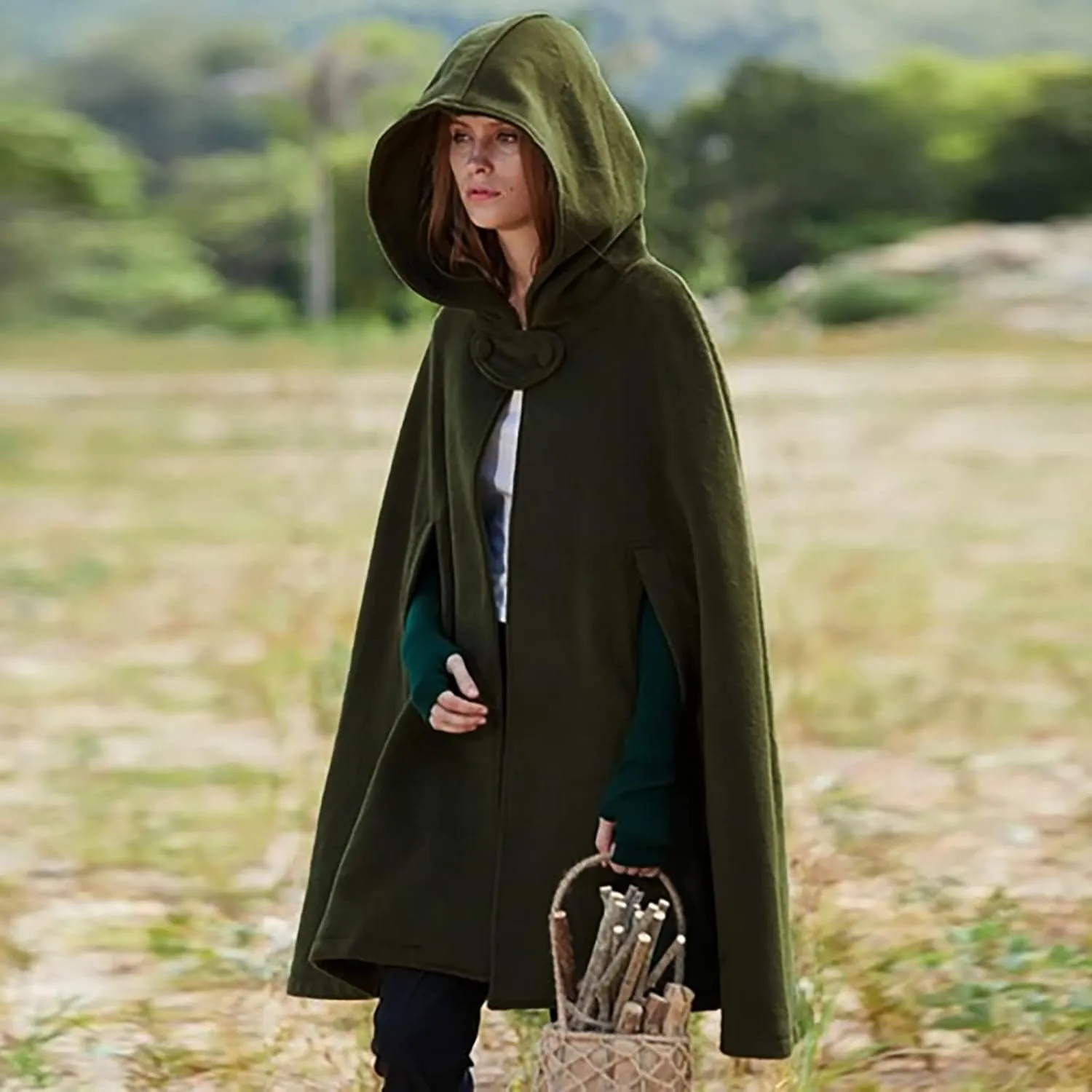 Women Hooded Trench Coat 2022 Winter Fashion Open Front Cardigan Jacket Cape Woolen Poncho Long Maxi Cloak Outwear