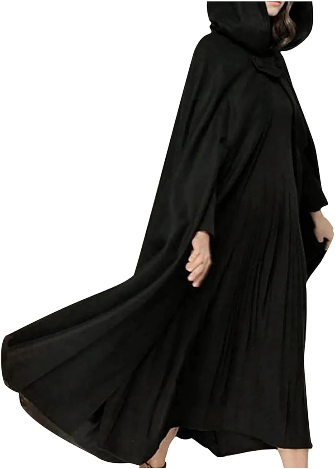 Women Hooded Trench Coat 2022 Winter Fashion Open Front Cardigan Jacket Cape Woolen Poncho Long Maxi Cloak Outwear