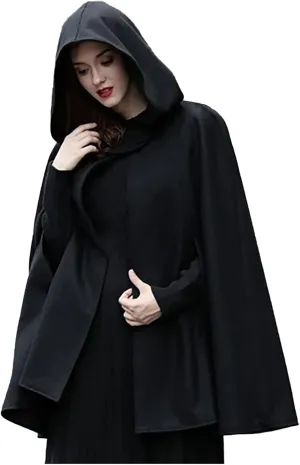 Women Hooded Trench Coat 2022 Winter Fashion Open Front Cardigan Jacket Cape Woolen Poncho Long Maxi Cloak Outwear
