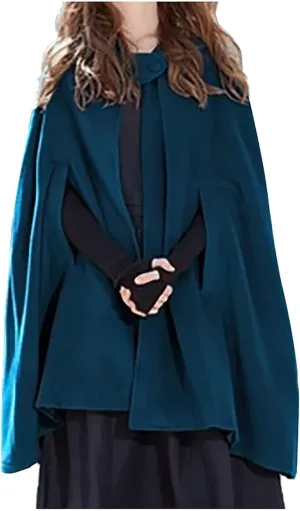 Women Hooded Trench Coat 2022 Winter Fashion Open Front Cardigan Jacket Cape Woolen Poncho Long Maxi Cloak Outwear