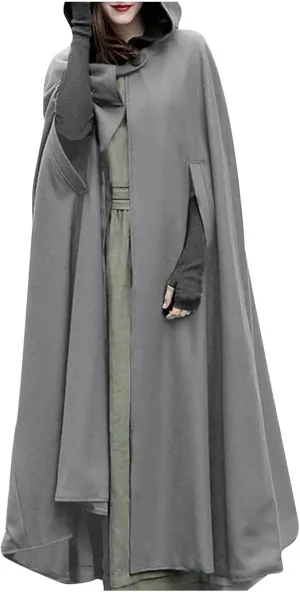 Women Hooded Trench Coat 2022 Winter Fashion Open Front Cardigan Jacket Cape Woolen Poncho Long Maxi Cloak Outwear