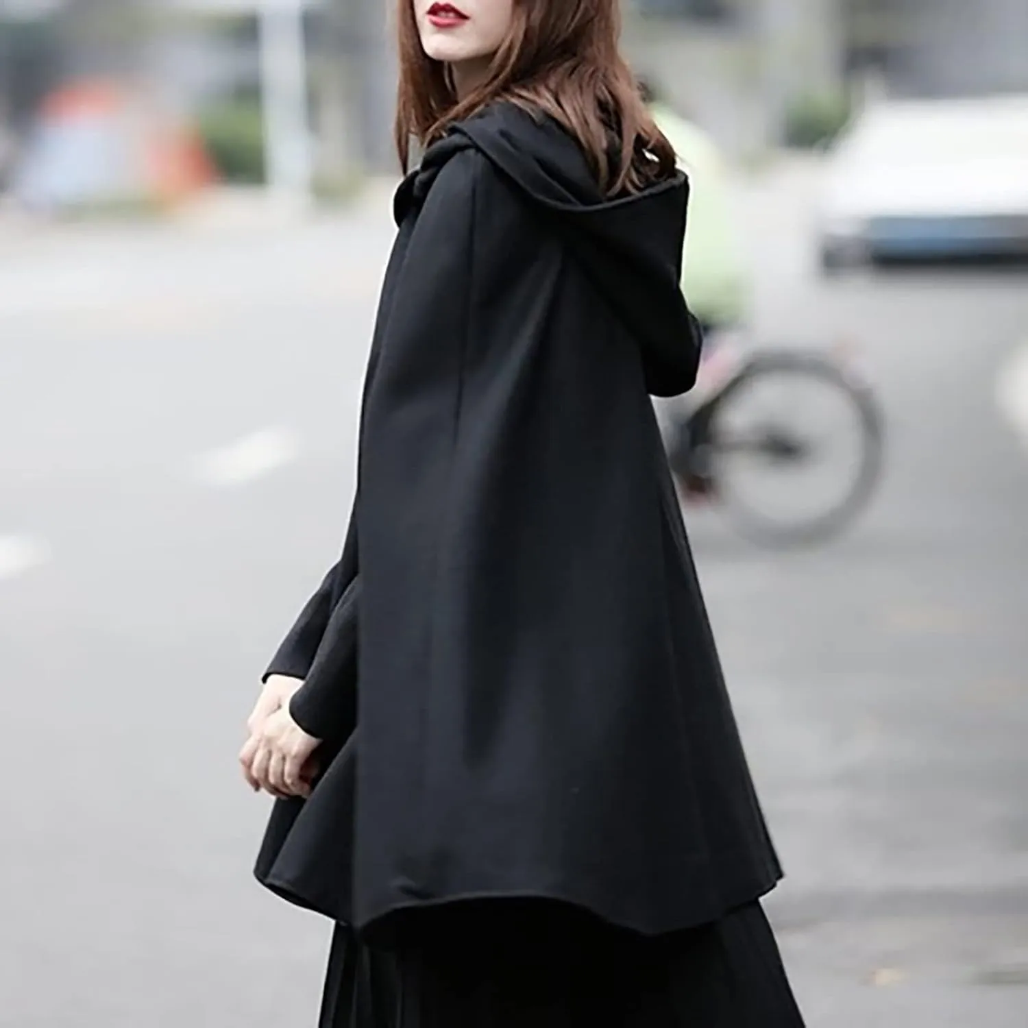 Women Hooded Trench Coat 2022 Winter Fashion Open Front Cardigan Jacket Cape Woolen Poncho Long Maxi Cloak Outwear