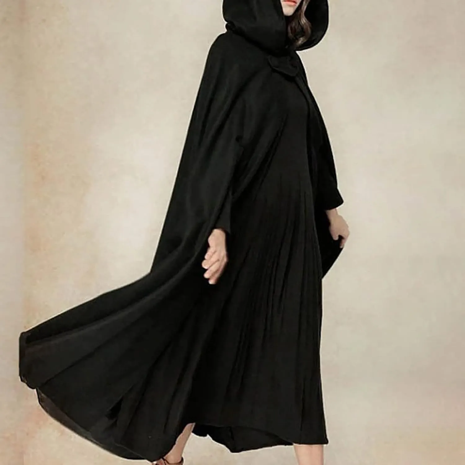 Women Hooded Trench Coat 2022 Winter Fashion Open Front Cardigan Jacket Cape Woolen Poncho Long Maxi Cloak Outwear
