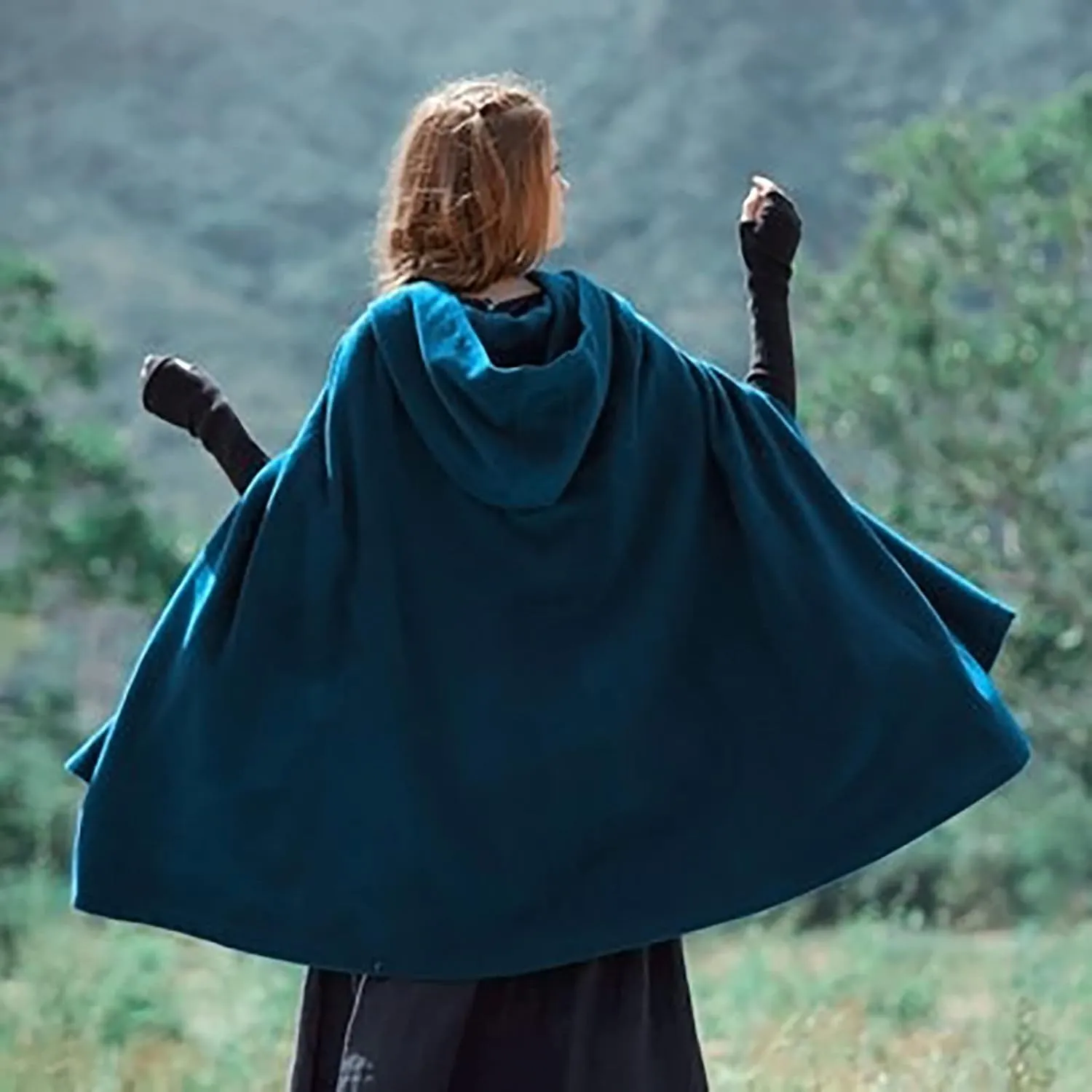 Women Hooded Trench Coat 2022 Winter Fashion Open Front Cardigan Jacket Cape Woolen Poncho Long Maxi Cloak Outwear