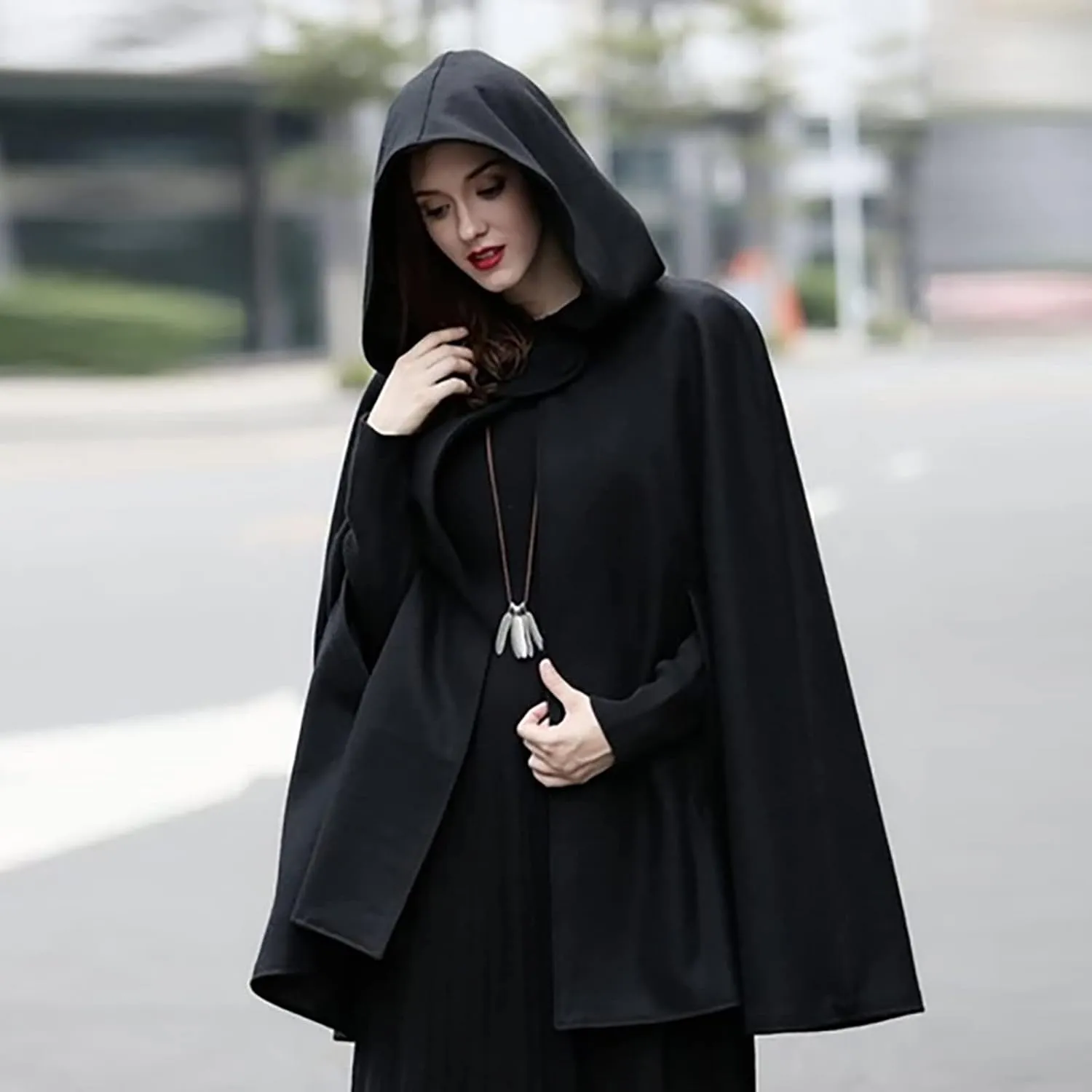 Women Hooded Trench Coat 2022 Winter Fashion Open Front Cardigan Jacket Cape Woolen Poncho Long Maxi Cloak Outwear