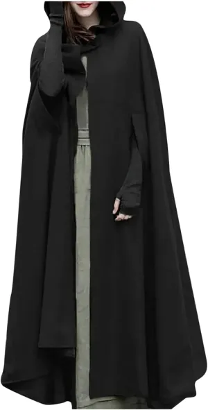 Women Hooded Trench Coat 2022 Winter Fashion Open Front Cardigan Jacket Cape Woolen Poncho Long Maxi Cloak Outwear