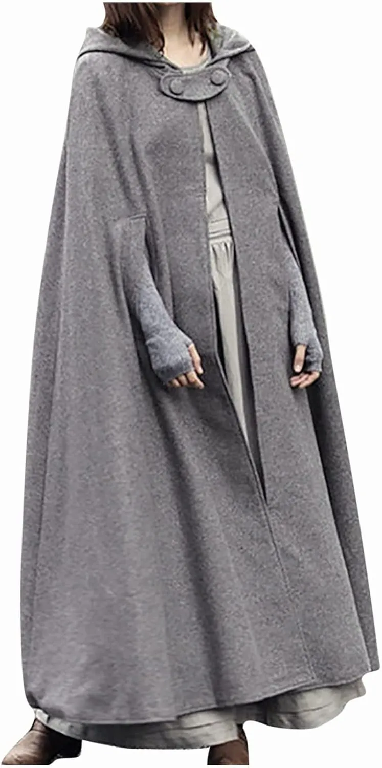 Women Hooded Trench Coat 2022 Winter Fashion Open Front Cardigan Jacket Cape Woolen Poncho Long Maxi Cloak Outwear