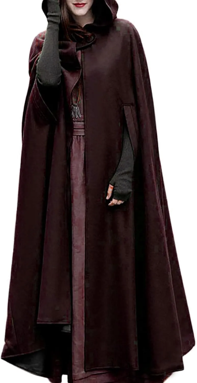 Women Hooded Trench Coat 2023 Victorian Steampunk Cape Fashion Open Front Cardigan Jacket Long Maxi Cloak Outwear
