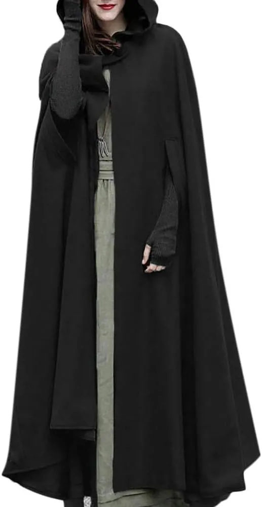 Women Hooded Trench Coat 2023 Victorian Steampunk Cape Fashion Open Front Cardigan Jacket Long Maxi Cloak Outwear