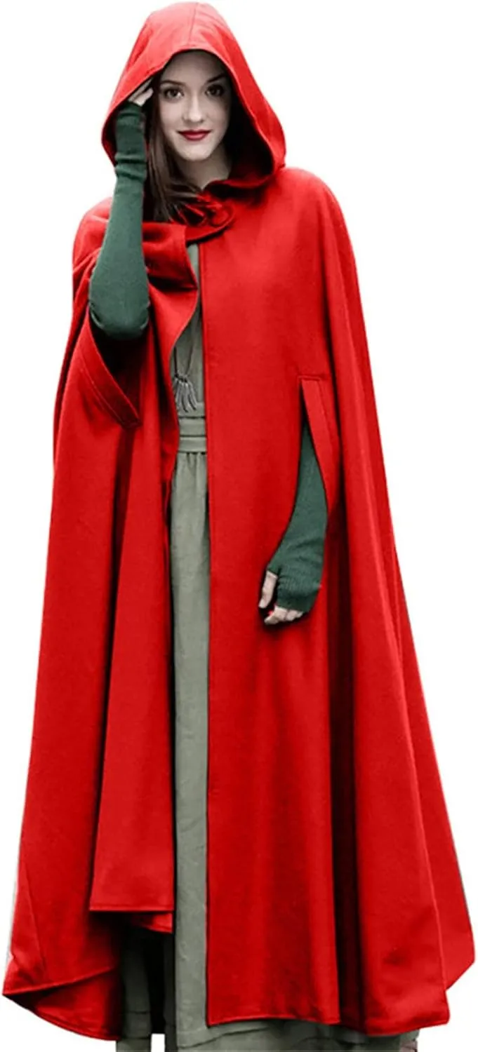 Women Hooded Trench Coat 2023 Victorian Steampunk Cape Fashion Open Front Cardigan Jacket Long Maxi Cloak Outwear