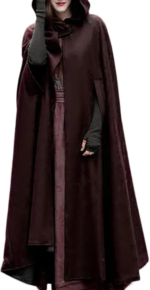 Women Hooded Trench Coat 2023 Victorian Steampunk Cape Fashion Open Front Cardigan Jacket Long Maxi Cloak Outwear