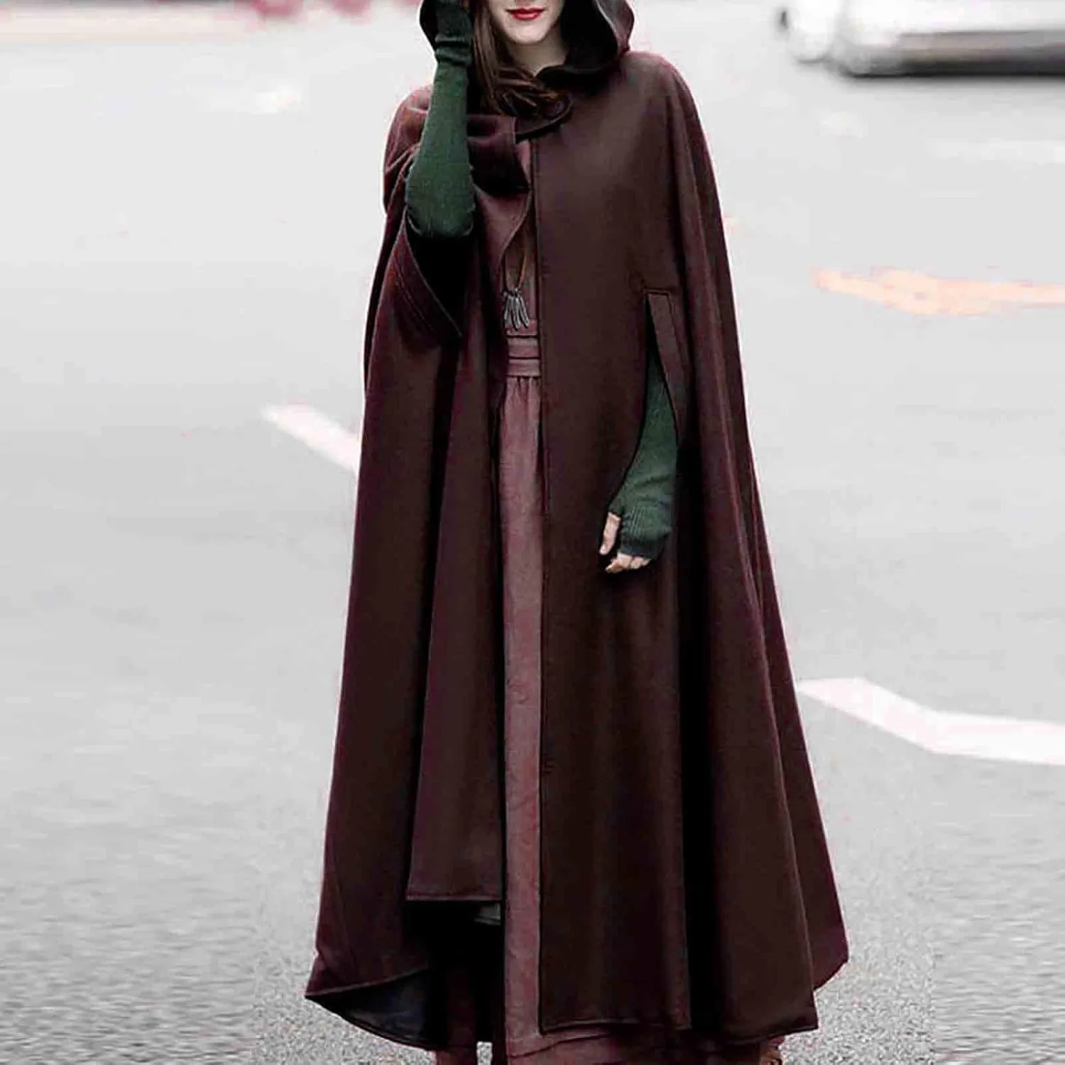 Women Hooded Trench Coat 2023 Victorian Steampunk Cape Fashion Open Front Cardigan Jacket Long Maxi Cloak Outwear