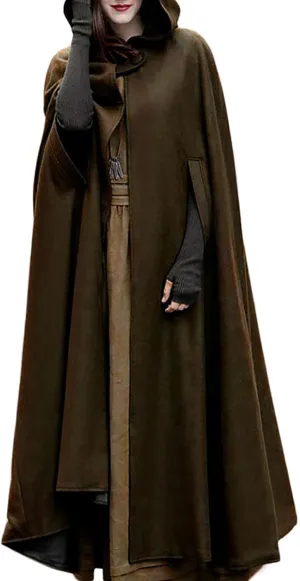 Women Hooded Trench Coat 2023 Victorian Steampunk Cape Fashion Open Front Cardigan Jacket Long Maxi Cloak Outwear