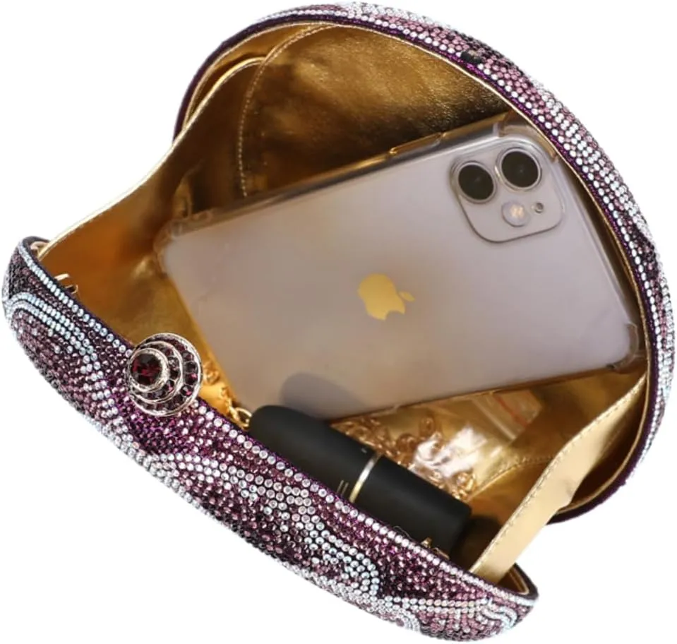 Women Rhinestone Evening Purse Sparkly Crystal Floral Clutch Handbag Chain Strap Shoulder Bag for Formal Prom Party