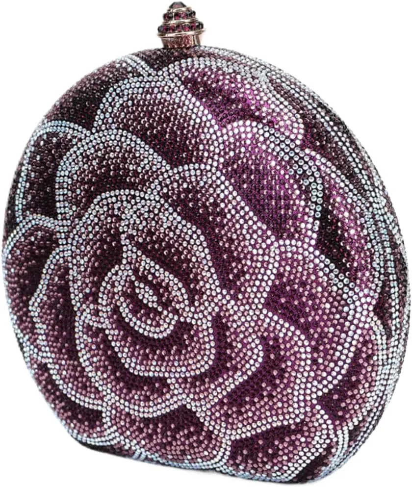 Women Rhinestone Evening Purse Sparkly Crystal Floral Clutch Handbag Chain Strap Shoulder Bag for Formal Prom Party