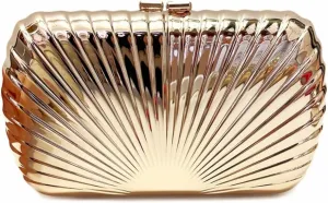 Women Sparkly Shell Metal Evening Bag Shiny Box Metallic Clutch Purse Chain Shoulder Bag for Party Prom Cocktail