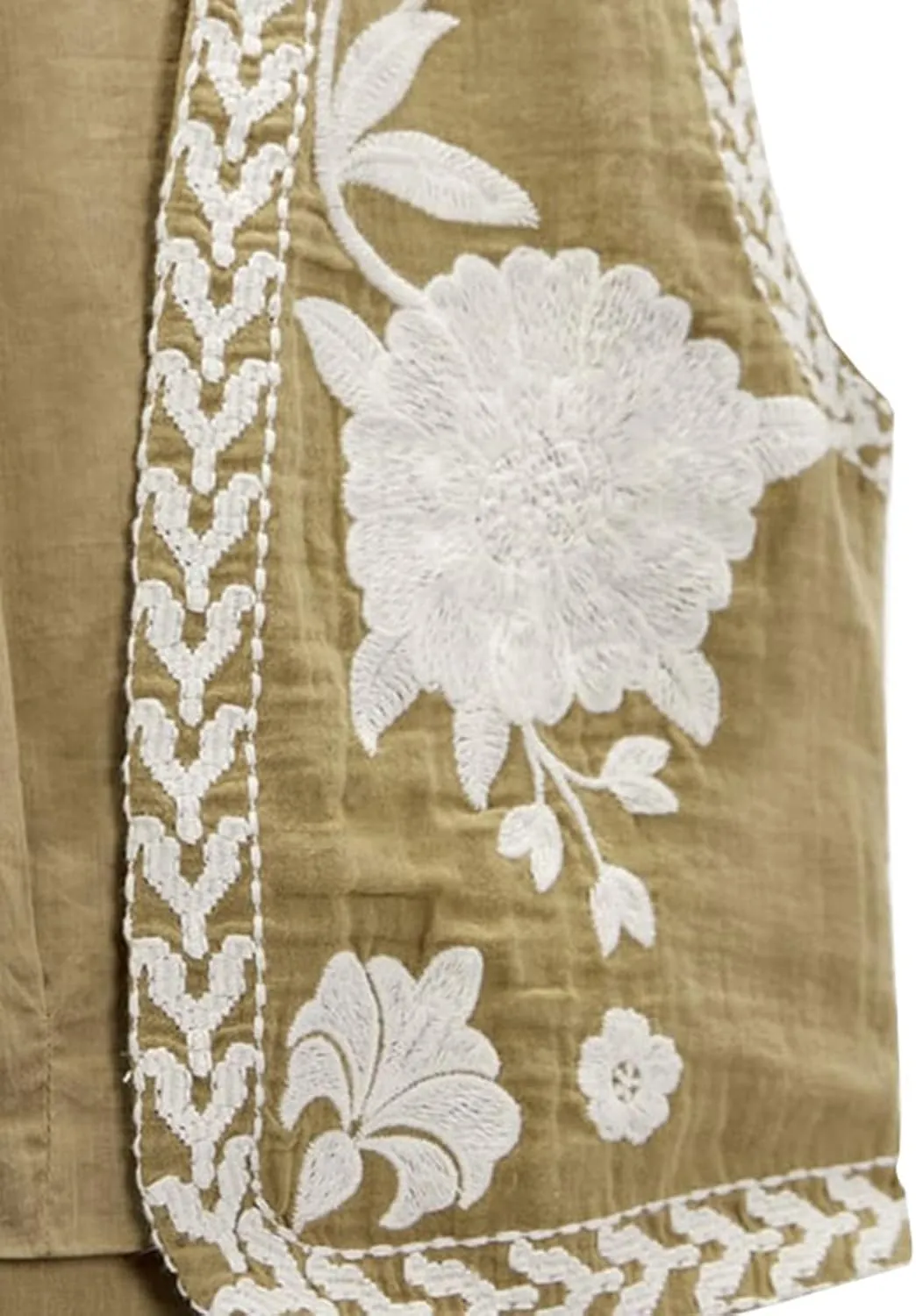 Women Y2k Floral Embroidered Crop Vest Sleeveless Open Front Flower Linen Short Vest Cardigans Tops Streetwear