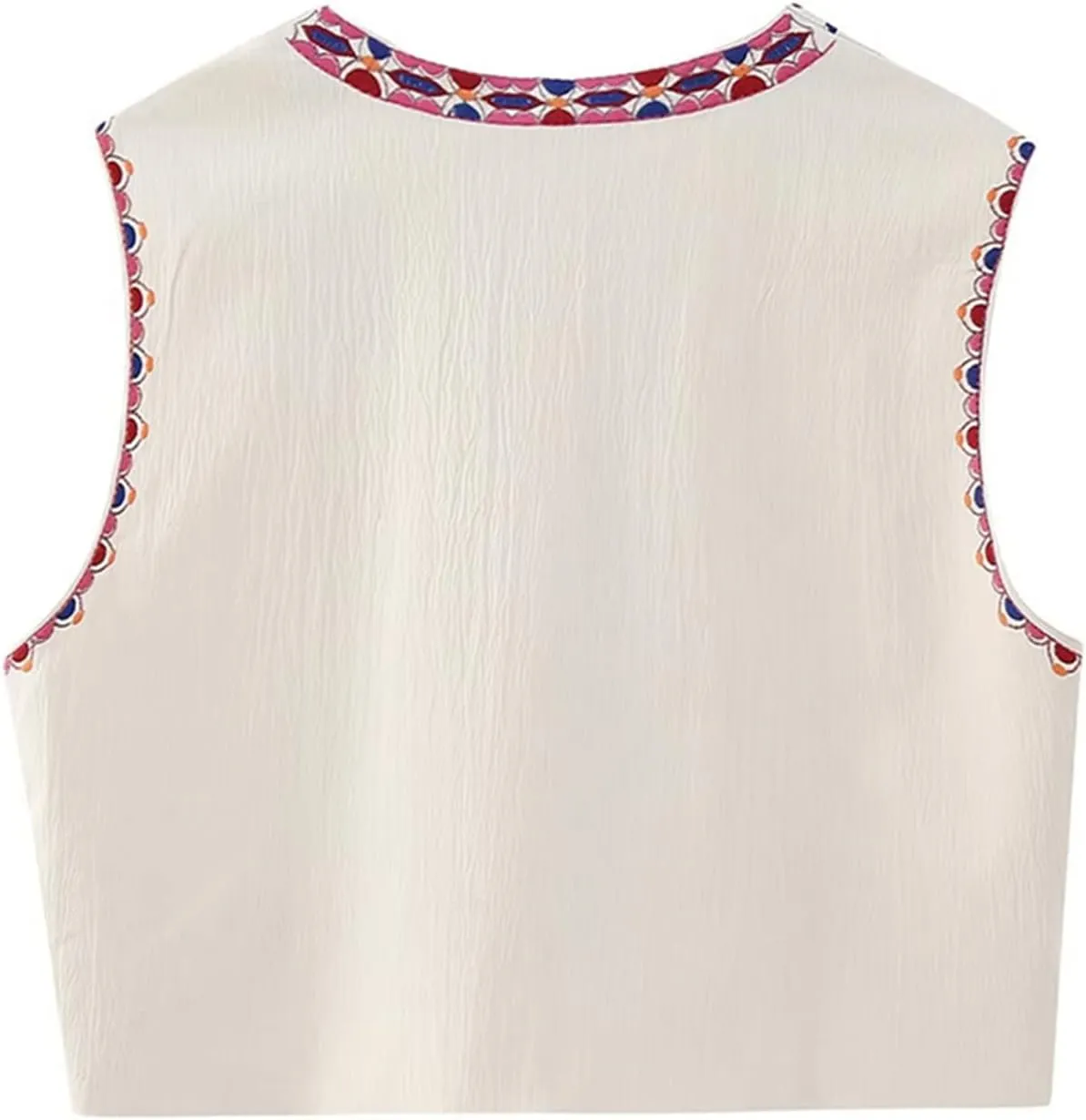 Women Y2k Floral Embroidered Crop Vest Sleeveless Open Front Flower Linen Short Vest Cardigans Tops Streetwear