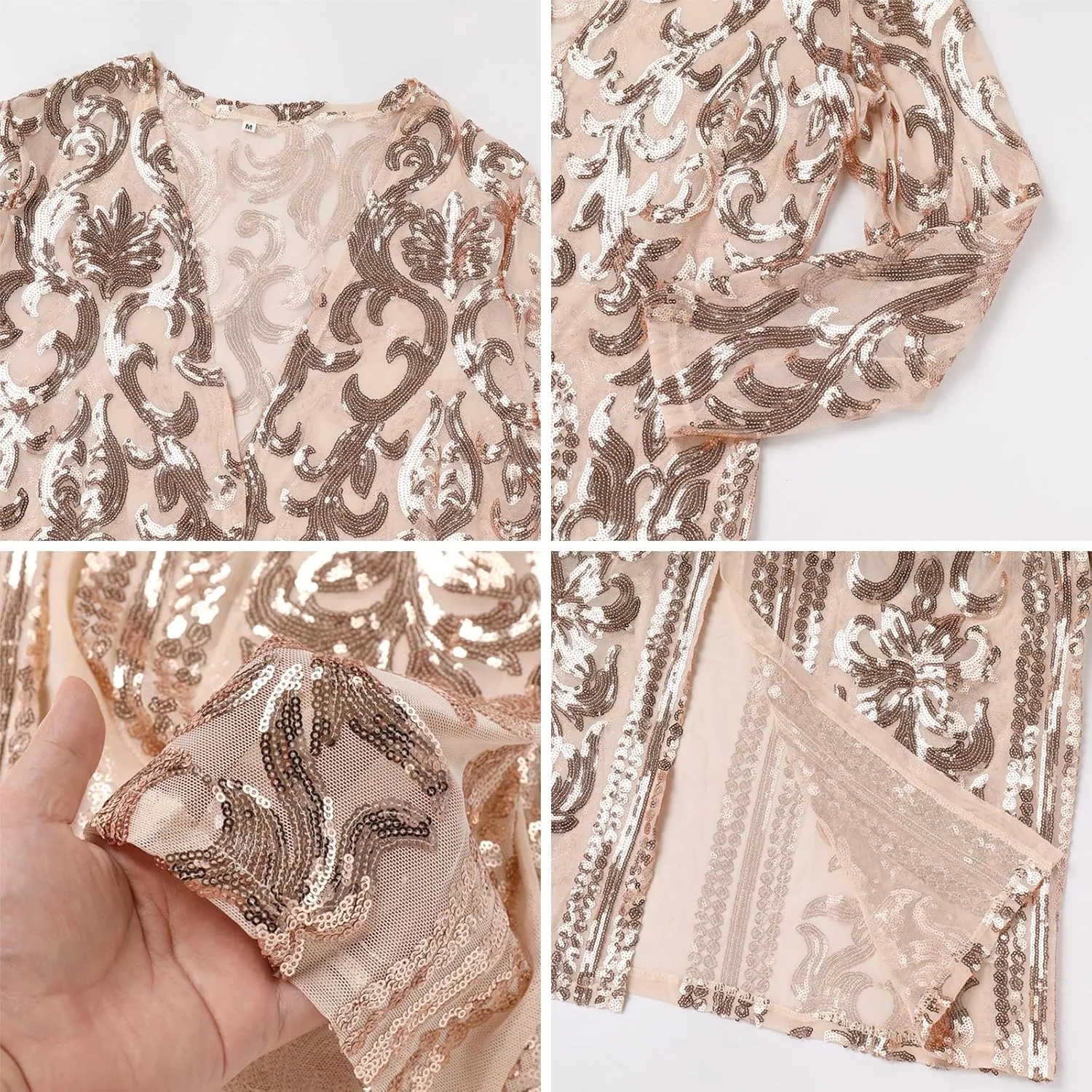 Women's Cardigan Sparkle Sequins Open Front Long Sleeve Cardigan Coat Dress for Evening Party