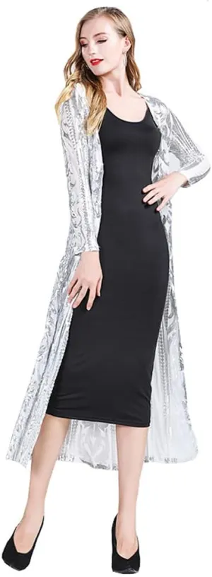 Women's Cardigan Sparkle Sequins Open Front Long Sleeve Cardigan Coat Dress for Evening Party