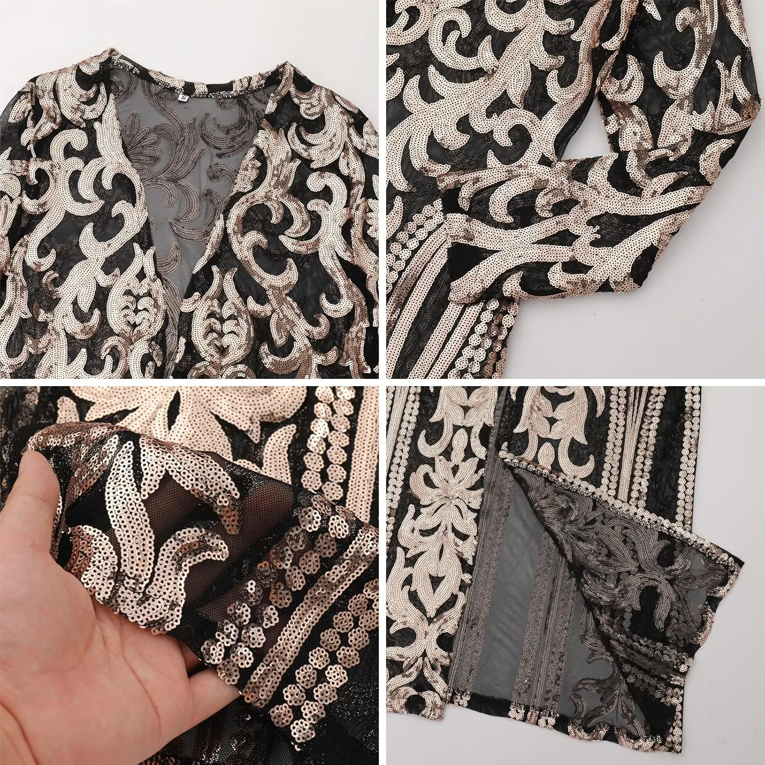 Women's Cardigan Sparkle Sequins Open Front Long Sleeve Cardigan Coat Dress for Evening Party