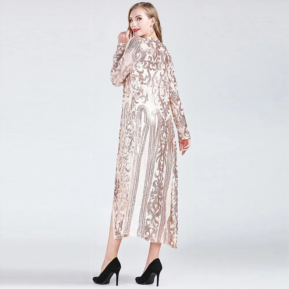 Women's Cardigan Sparkle Sequins Open Front Long Sleeve Cardigan Coat Dress for Evening Party