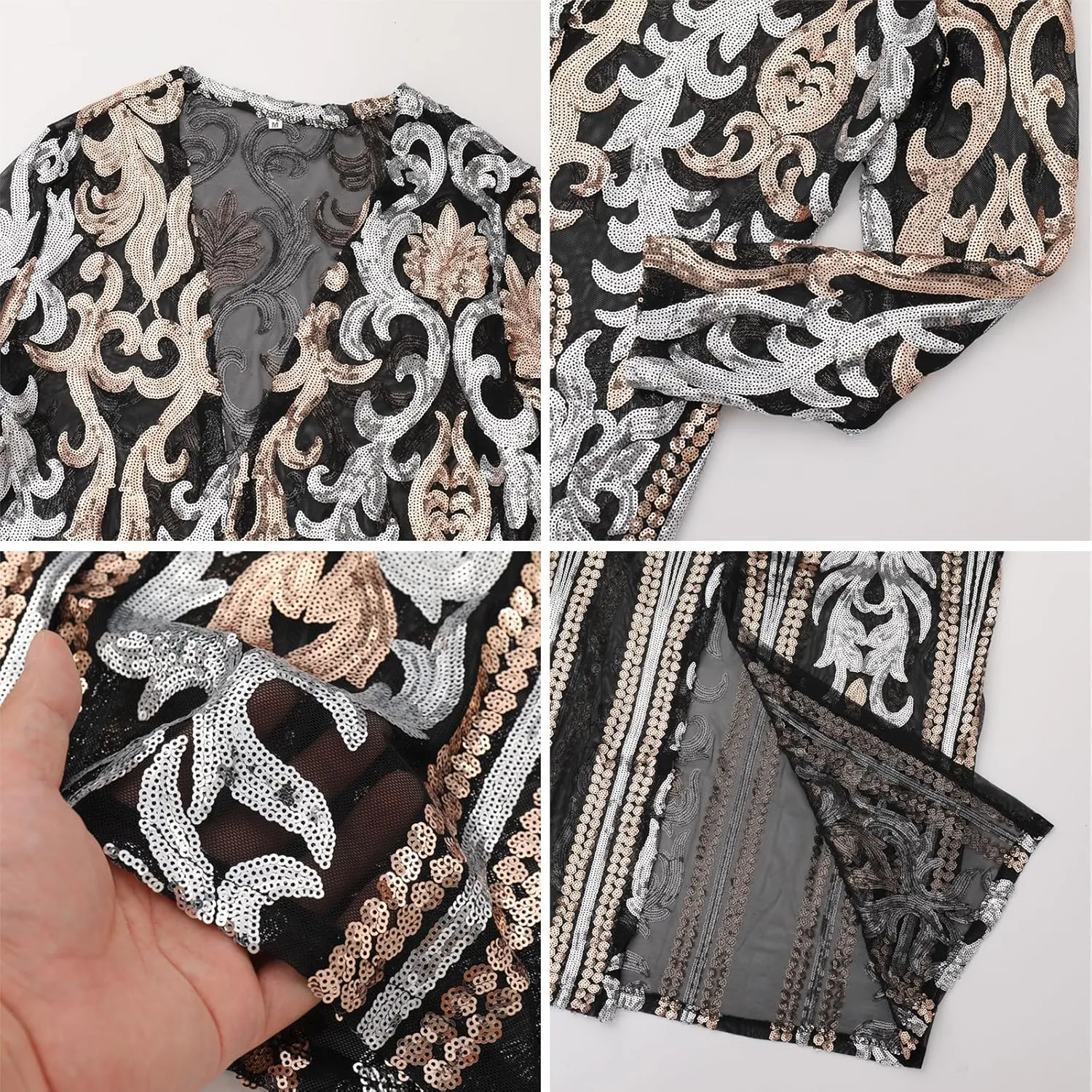 Women's Cardigan Sparkle Sequins Open Front Long Sleeve Cardigan Coat Dress for Evening Party