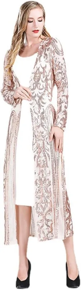 Women's Cardigan Sparkle Sequins Open Front Long Sleeve Cardigan Coat Dress for Evening Party