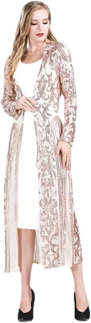 Women's Cardigan Sparkle Sequins Open Front Long Sleeve Cardigan Coat Dress for Evening Party