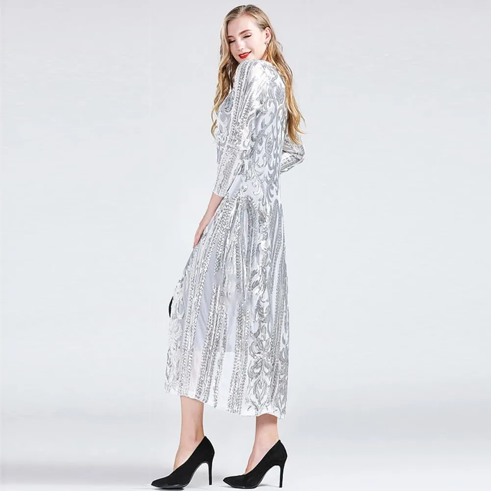 Women's Cardigan Sparkle Sequins Open Front Long Sleeve Cardigan Coat Dress for Evening Party