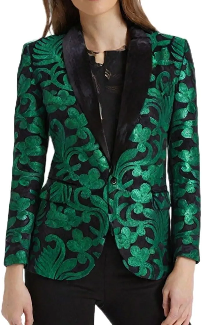 Women's Casual Long Sleeved Fashion Velvet Sequins Floral Pattern Suit Jacket Blazer